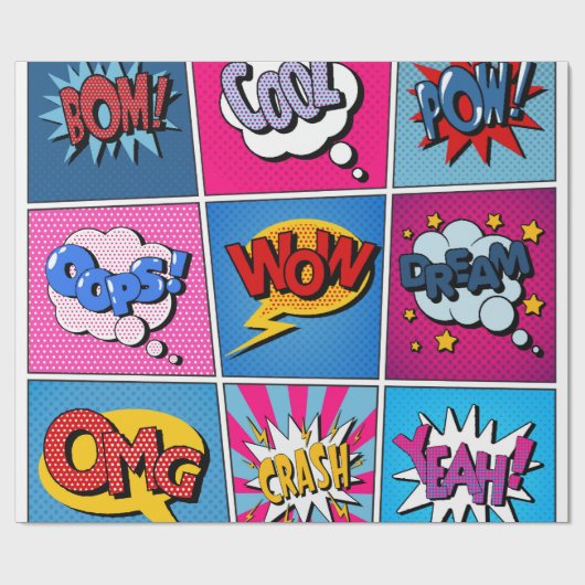 Comic Bubbles Set. Ausdrücke Bom, Cool, Pow, Oop Geschenkpapier (Flach)