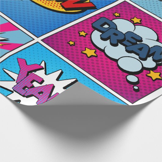 Comic Bubbles Set. Ausdrücke Bom, Cool, Pow, Oop Geschenkpapier (Ecke)