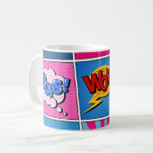 Comic Bubbles Set. Ausdrücke Bom, Cool, Pow, Oop Kaffeetasse (Vorderseite Links)