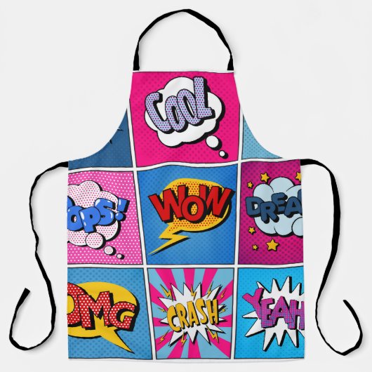 Comic Bubbles Set. Ausdrücke Bom, Cool, Pow, Oop Schürze (Vorderseite)