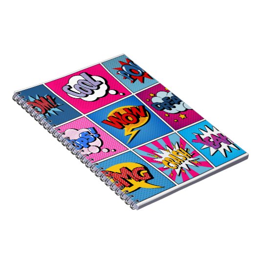 Comic Bubbles Set. Bom, Cool, Pow, Oop Notizblock (Rechte Seite)