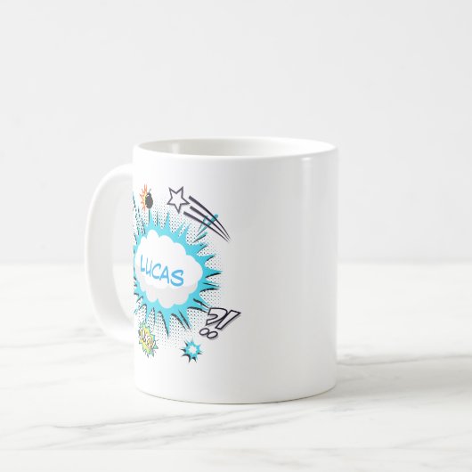 Comic-Buch-Art-bunte Name-Kaffee-Tasse Kaffeetasse (Vorderseite Links)