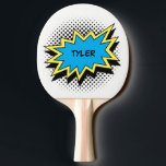 Comic-Buch-Art-buntes Namensweiß Tischtennis Schläger<br><div class="desc">Comic-Buch-Fan-Dekor. Bunte Cartoon-Entwurfs-Explosion für Ihr Superherokind! Fertigen Sie diesen Entwurf mit einem Namen oder einem Text besonders an. Verfügbar in anderen Farben.</div>