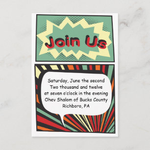 COMIC-BUCH Bar Mitzvah Empfangs-Party-Karte Einladung