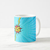 Comic-Buch gegen Hintergrund, klassische Pop-Kunst Kaffeetasse (VorderseiteRechts)