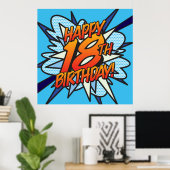 Comic Buch GLÜCKLICH 18. GEBURTSTAG! Blau Poster (Heimbüro)