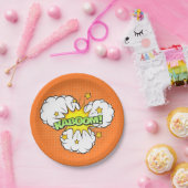 Comic Buch KABOOM! auf orangefarbenem Hintergrund Pappteller (Party)