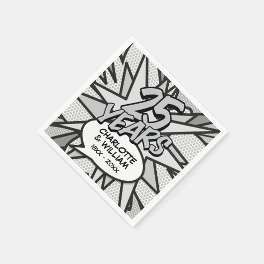 Comic Buch Pop Art 25. Silberne Hochzeit Serviette (Ecke)