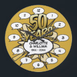Comic Buch Pop Art 50. Goldenes Jubiläum Große Wanduhr<br><div class="desc">Personalisieren Sie Ihre Namen und Details zum 50. Geburtstag. Ein cooles,  trendiges und unterhaltsames Design,  das sogar noch mehr Wummis,  Zap,  Pow zu einem besonderen Goldenen Jubiläumsfest macht.</div>