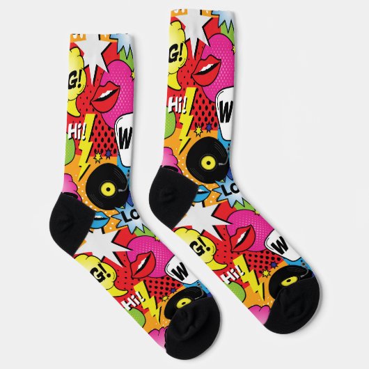 Comic Buch Pop Art Retro Sprechblasen Gemustert Socken (Rechts)