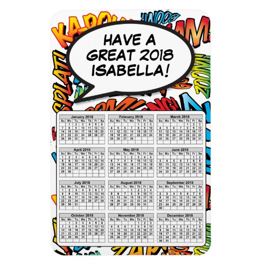 Comic Buch Pop Kunstsprache Blase 2018 Kalender Magnet (Vertikal)
