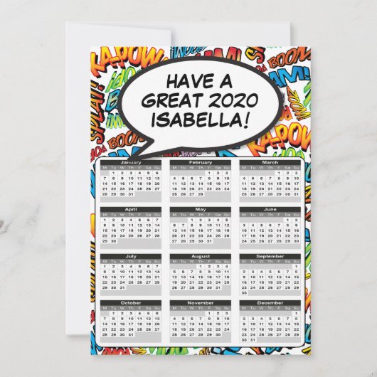 Comic Buch Pop Kunstsprache Blase 2020 Kalender Einladung (Vorderseite)