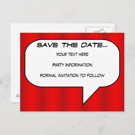 Comic Buch Save the Date Postkarte (Vorne/Hinten)