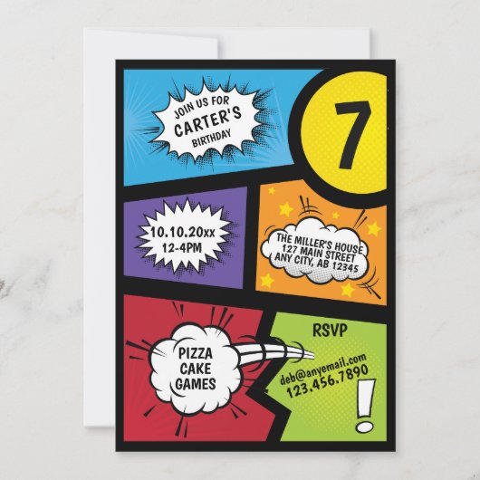 Comic-Buch-Superheld-Geburtstag Einladung (Vorderseite)