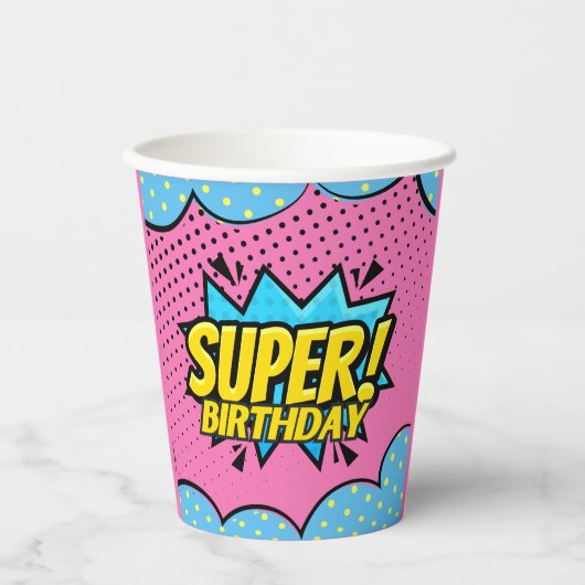 Comic Buch Superheldin Geburtstag Pappbecher (Vorderseite)