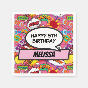 Comic Buch Superheldin Geburtstagsparty Pink Serviette