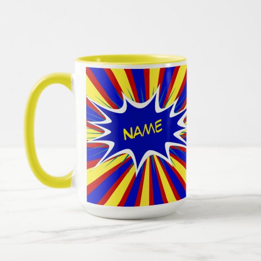 Comic Buch Superhero Personalisiert Name Kaffeemas Tasse (Links)