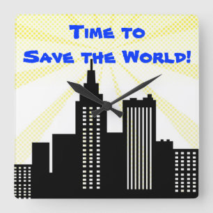 Comic-Buch-Wand-Uhr-Superheld-Jungen-Schlafzimmer Quadratische Wanduhr