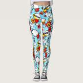 Comic Buchauszüge, Feuerklammern, Stöcke Leggings (Vorderseite)