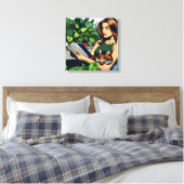 Comic Buchstil Frau, Katze und Buch Leinwanddruck (Insitu (Schlafzimmer))