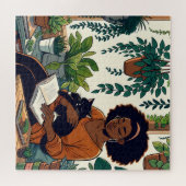 Comic Buchstil Frau, Katze und Buch Puzzle (Horizontal)