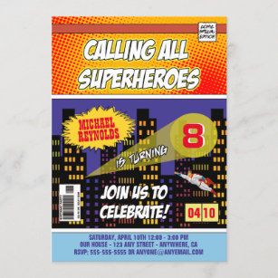 Comic-Buchsuperhero-Geburtstags-Einladungen Einladung