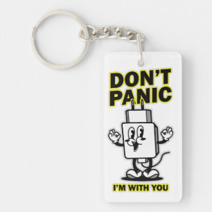 Comic Cartoon Mobile Ladegerät: Don't Panic Design Schlüsselanhänger