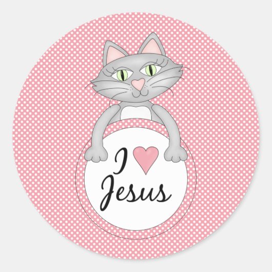 Comic Cat I Liebe Jesus Stickers Siegel (Vorderseite)