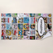 Comic Characters Grid Pattern Speech Ballon Name Strandtuch (Vorderseite)