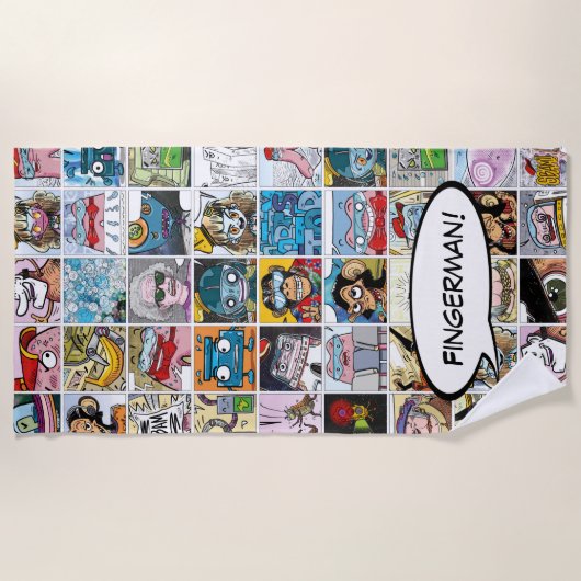 Comic Characters Grid Pattern Speech Ballon Name Strandtuch (Vorderseite)