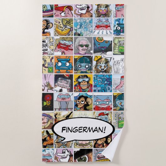 Comic Characters Grid Pattern Speech Ballon Name Strandtuch (Vorderseite)