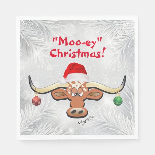 Comic Christmas Longhorn Steer Napkins Serviette (Vorderseite)