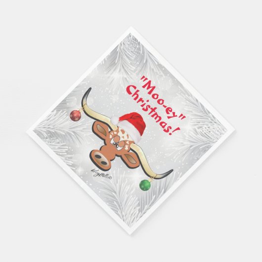 Comic Christmas Longhorn Steer Napkins Serviette (Ecke)