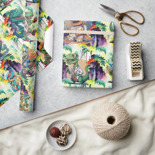 Comic Dinosaur Geburtstagsparty Comic Trex Geschenkpapier (Kunsthandwerk)