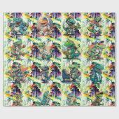 Comic Dinosaur Geburtstagsparty Comic Trex Geschenkpapier (Flach)