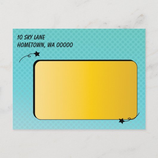 Comic Dot Save the Date Ankündigungspostkarte (Rückseite)