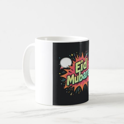 Comic Eid Mubarak Explosionsdesign Kaffeetasse (Vorderseite Links)