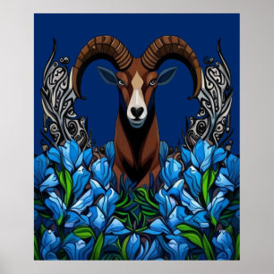 Comic eines Dickhornschafs mit Colorado-Blauer Poster