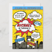 Comic Einladung für Superhelden Geburtstagsparty (Vorderseite)