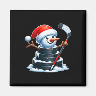 Comic-Eishockeypuck-Schneemann mit Weihnachtsmannm Magnet