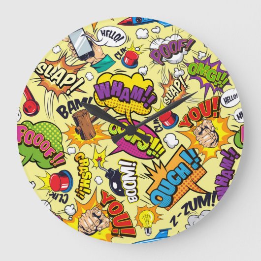 Comic Elements Farbiges Muster Große Wanduhr (Vorderseite)