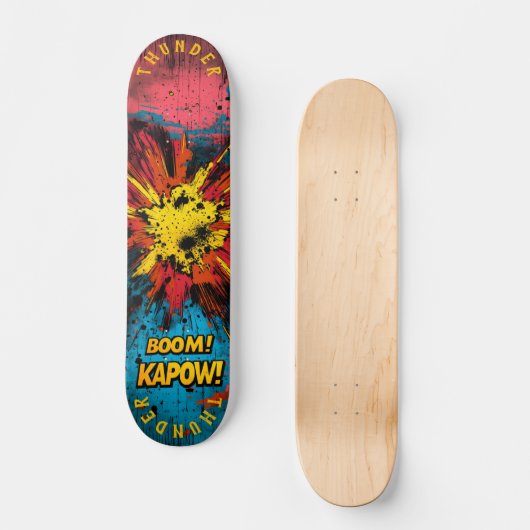 Comic Explosion Pop Art - Kühne 'Boom!' & 'Kapow' Skateboard (Vorderseite)