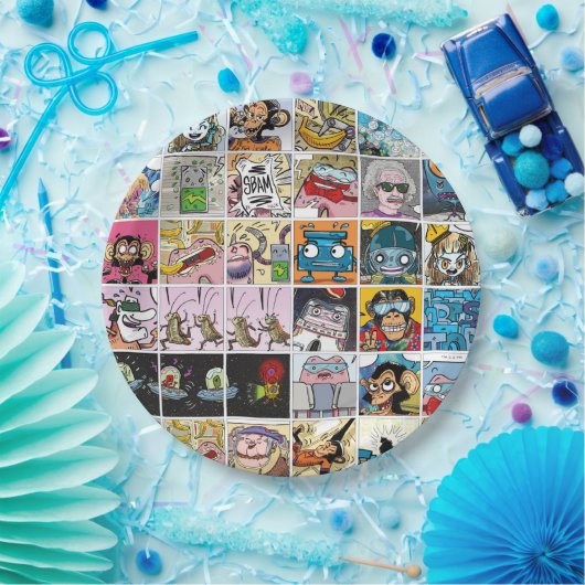 Comic Farbvolle Fun-Zeichen Gittermuster Papier P Pappteller (Party)