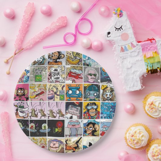 Comic Farbvolle Fun-Zeichen Gittermuster Papier P Pappteller (Party)