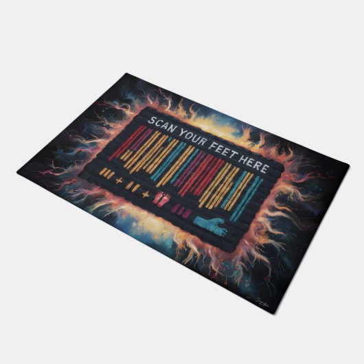 Comic Foot Impression Barcode Fußmatte (Schrägansicht)