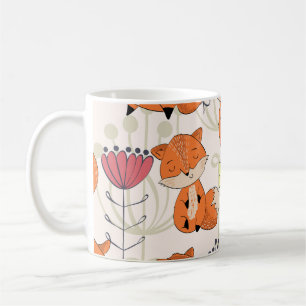 Comic-Fuchs, Blumen: Vintage-Handzeichnung-Muster Kaffeetasse