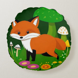 Comic-Fuchs in einem Wald Rundes Kissen