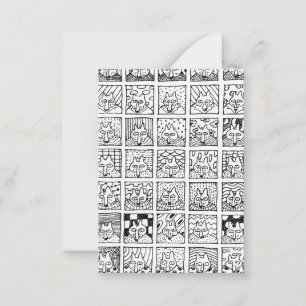 Comic-Füchse Gesichter Quadrate Zeichnung Mitteilungskarte