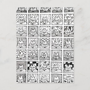 Comic-Füchse Gesichter Quadrate Zeichnung  Postkarte