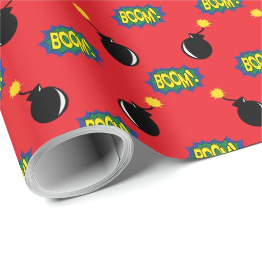Comic Funny Smart Big Ideas Boom Bombs Red Geschenkpapier (Rolleneckpunkt)